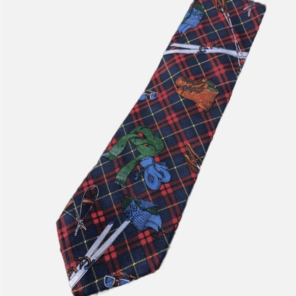 Harry Rosen Silk tie Blue red Holiday - Picture 8 of 8